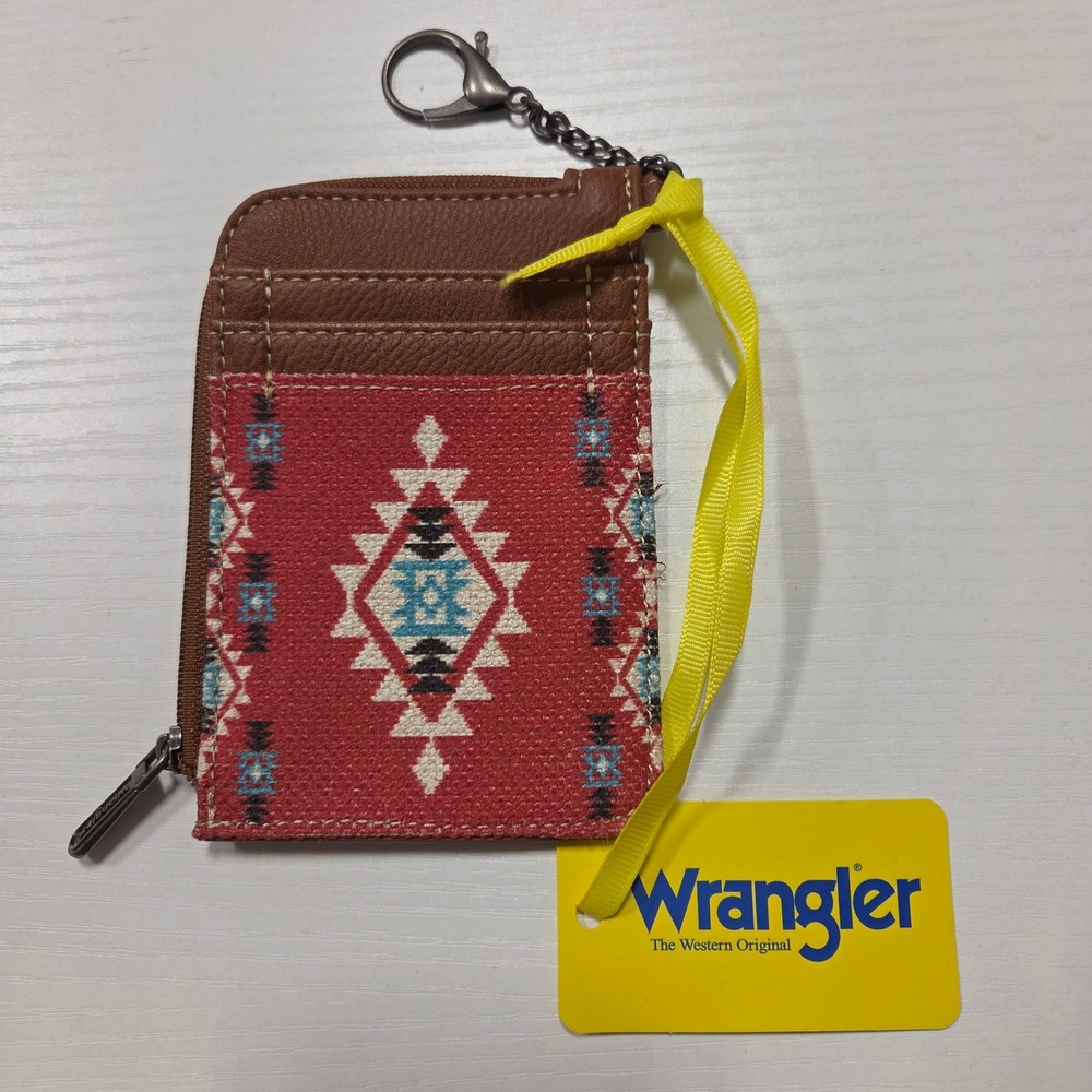 Wrangler Western Card Holder Wallet Aztec Red Brown Keychain WG2203-W005BDY NEW